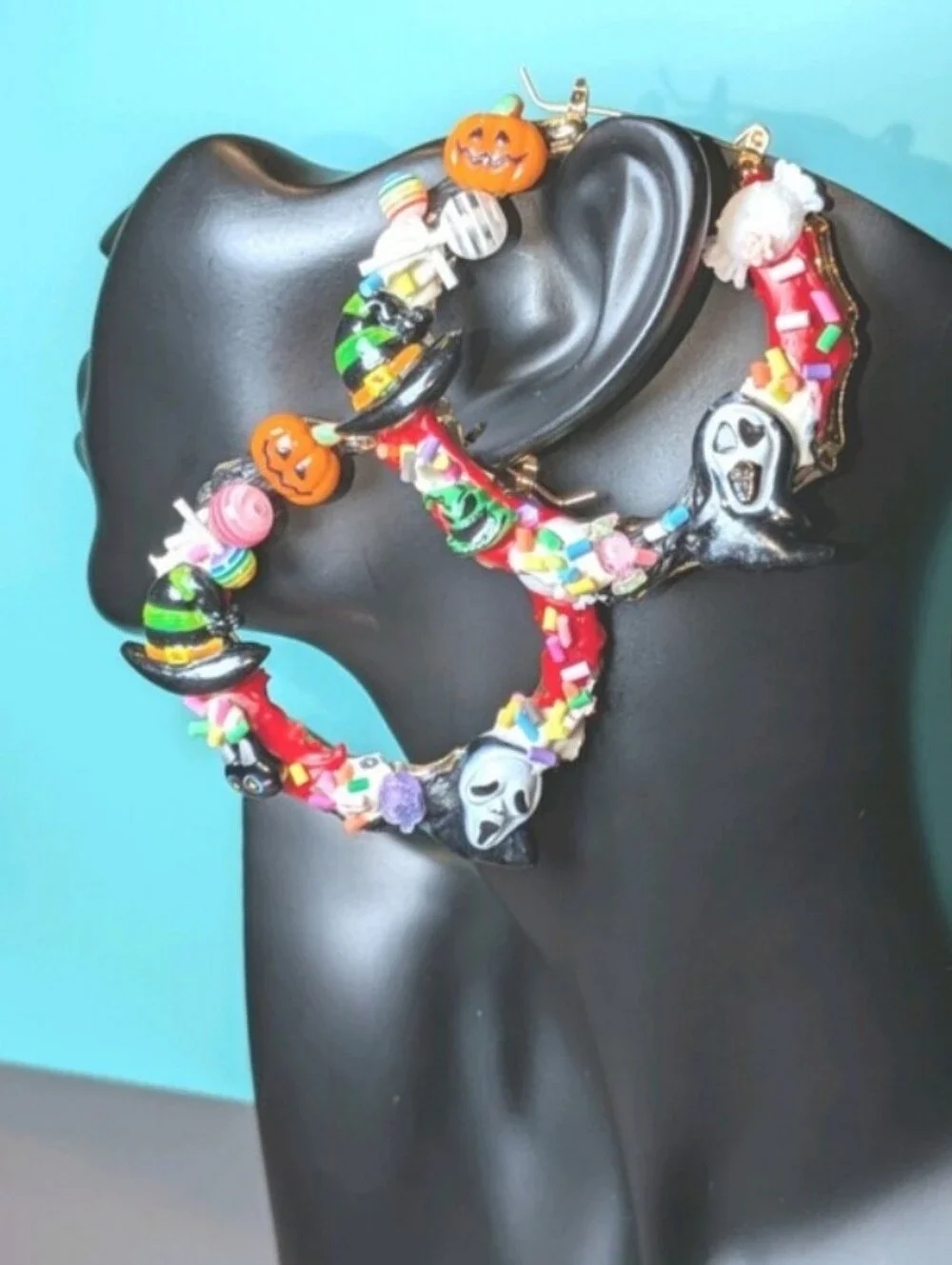 Hand CRAFTED Halloween Multicolor Holiday Hoop Earrings